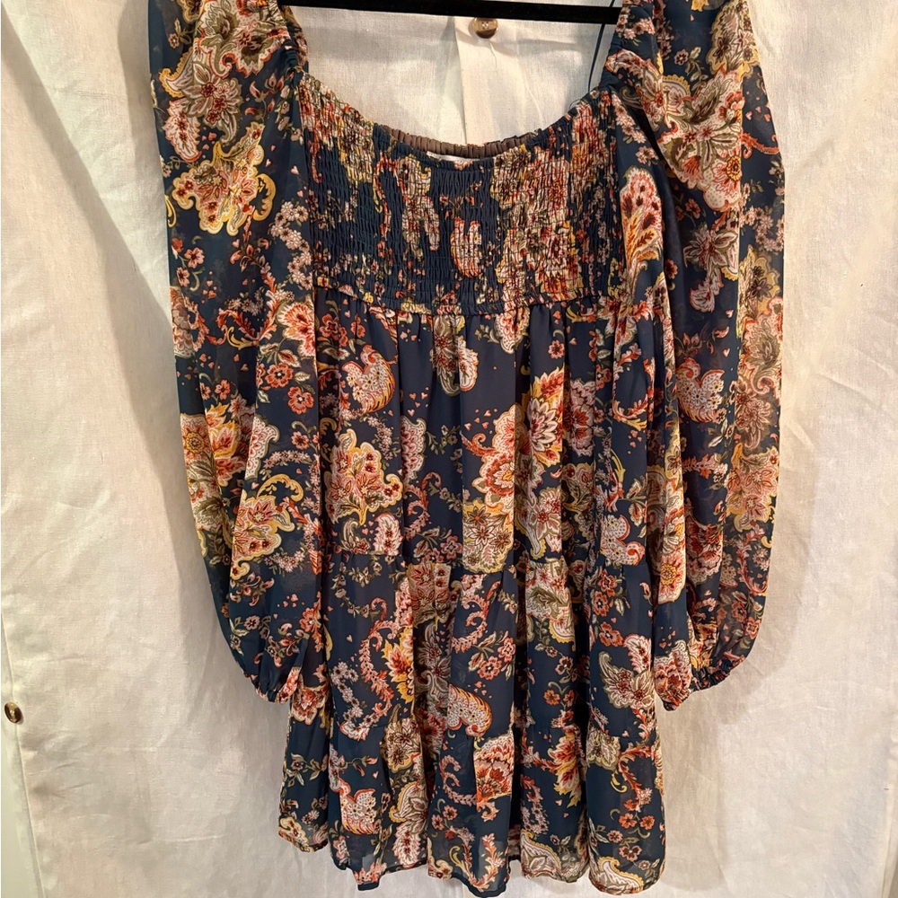 Vici Navy and Orange Paisley Blouse